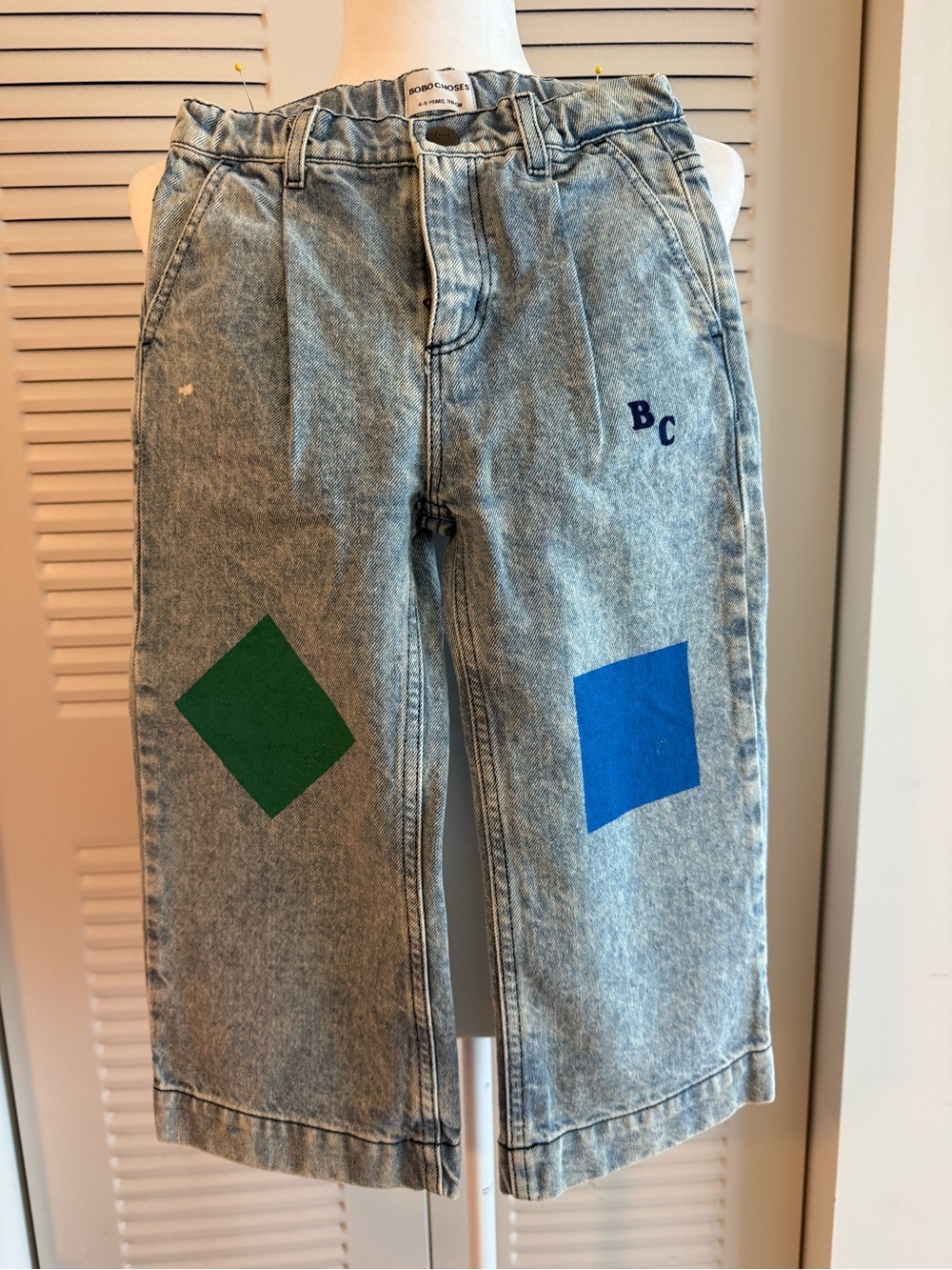 Bobo Choses Light Blue Denim Jeans with Green & Blue Patches